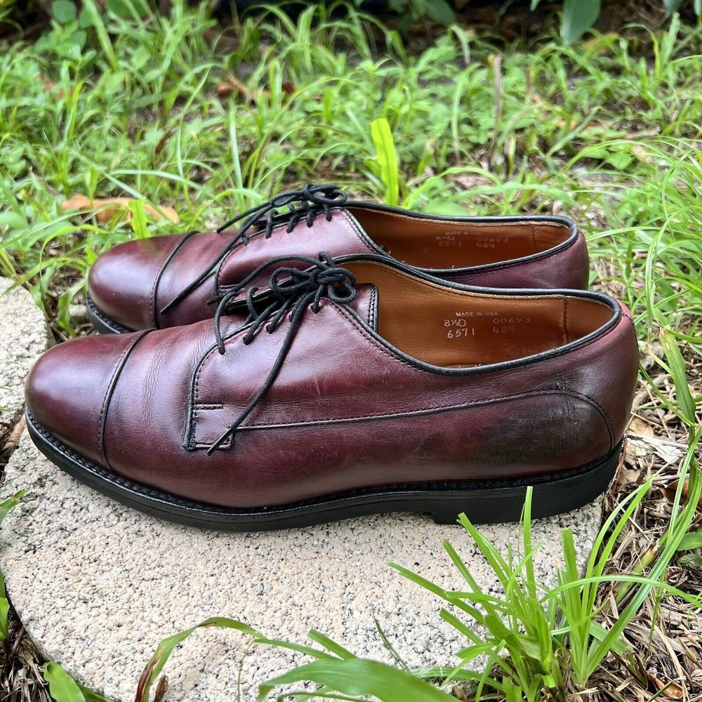 ALLEN EDMONDS BERGLAND Burgundy 8.5 D MENS CAPTOE RUBBER Vibram SOLE DRESS SHOES - Picture 3 of 10
